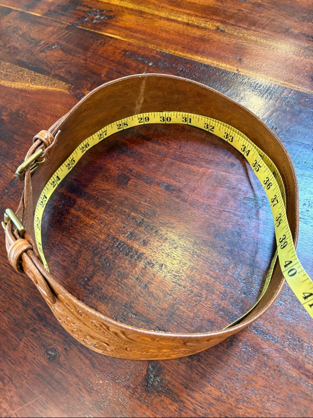 Vintage Ralph Lauren Brown Tooled Leather Cross Double Buckle Belt size Medium - Picture 15 of 16